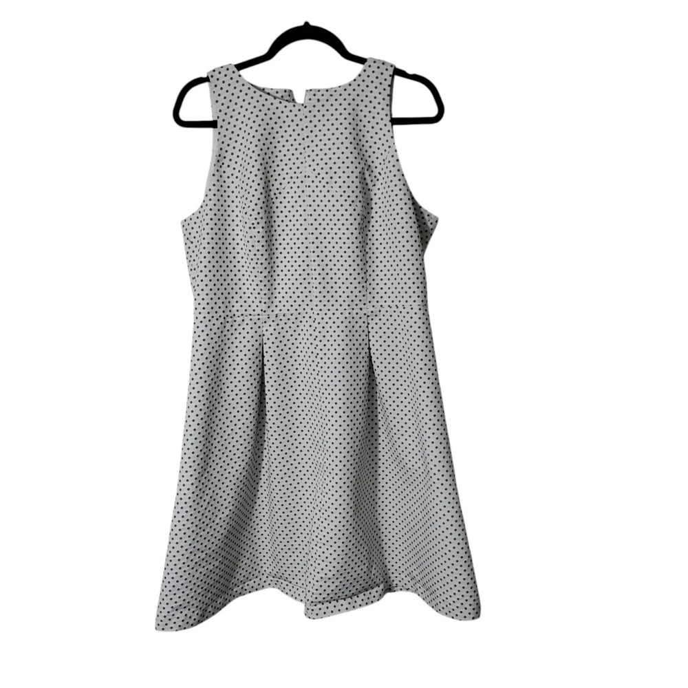 Ann Taylor Polka Dot Fit and Flare Dress White Navy Blue Sleeveless Size 14